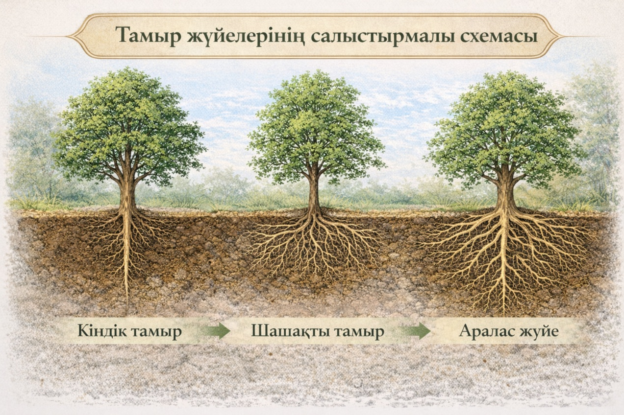 Тамыр жүйелерінің салыстырмалы схемасы